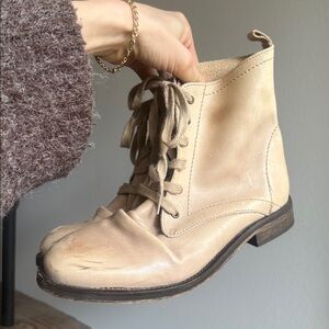 Beige Lace Up Boots